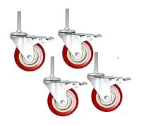 Heavy Duty M12 x 60mm Long Thread Casters - 4 Pcs Silent PU Wheels with Brake 500kg Capacity Swivel for Furniture Scaffold Industrial Transport Trolley Workbench