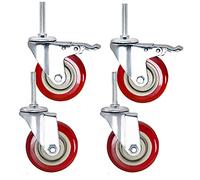 Heavy Duty M12 x 60mm Long Thread Casters - 4pcs Silent PU Swivel Wheels with Brake 500kg Capacity for Furniture Scaffold Industrial Transport Trolley Workbench