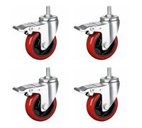 Heavy Duty M16 Swivel Stem Caster Pack of 4 with Brakes, 3/4/5 inch No Noise PU Replacement Wheel, Swivel Caster for Furniture/Workbench