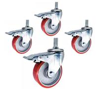 Heavy Duty M16 Thread Castors 75/100/125mm Transport Wheel with Brake Pack of 4 Max Load 440kg (5 Inches) Industrial Grade Durable & Reliable