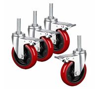 Heavy Duty M16 Threaded Stem Caster Wheels Set of 4 3"/4"/5" Dual Locking Swivel Casters with Brake PU Material Ideal for Trolleys and Industrial Use