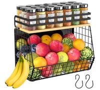 Heavy Duty Magnetic Shelf for Fridge with Wood Lid, Fruit Potato & Onion Storage Bins, Magnetic Spice Rack for Refrigerator, Pantry Organizer, Large Container for Refrigerator, Kitchen Counter