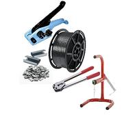 Heavy Duty Manual Hand Pallet Strapping Banding Kit Pack Set - Large Coil Of 12mm Wide Polypropylene Strapping/Coil Stand Carrier/Tensioner + Sealing Tools/Seals Clips