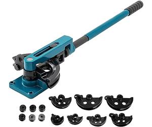 Heavy Duty Manual Pipe Bender 3/8-1 Tube Bending Tool with 7 Dies | Carbon steel lever bender supporting 0.8-2.0 mm wall tubing-7 interchangeable half-round dies cover the full 3/8"-1" range