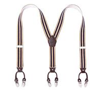 Heavy Duty Men Braces KANGDAI 6 Buckles Y Back Striped Durable Elastic Adjustable Suspenders Strong Metal Clips, Normal, Flesh Stripe
