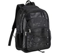 Heavy Duty Mesh Backpack See Through College Mesh Backpack Semi Transparent Mesh Bookbag With Bungee And Comfort Padded Straps For Commuting Swimming Beach Outdoor Sports Garden (Black, One Size)
