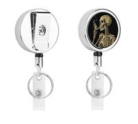 Heavy Duty Metal A Skeleton with Burning Cigarette Badge Reel for Nurse Teacher Retractable Lanyard Badge Holders with 360° Swivel Alligator Clip Id Card Holder for Name Tag Event Pass Key Credit Card