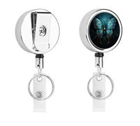 Heavy Duty Metal Blue Butterfly Pattern Badge Reel for Nurse Teacher Retractable Lanyard Badge Holders with 360° Swivel Alligator Clip Id Card Holder for Name Tag Event Pass Key Credit Card