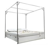 Heavy Duty Metal Canopy Bed Frame with Post Poles - Twin/Full Size Four Poster Bed Frame, Sturdy Industrial Frame for Bedroom