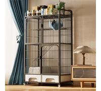 Heavy Duty Metal Cat Cage with Wheels, Large Playpen Includes Litter Box, Easy to Assemble Enclosure for Cats, Ferrets, Chinchillas
