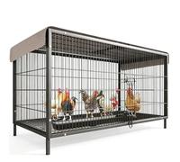 Heavy Duty Metal Chicken Cage 4-15 Chickens Cover Skylight Rust-Protected