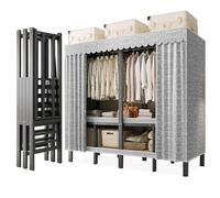 Heavy-Duty Metal Clothes Rack with Cover, Foldable Portable Garment Stand with 2 Hanging Rods, Freestanding Closet nizer, Space-Saving Clothing Storage Solution