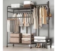 Heavy Duty Metal Clothes Rail Open Wardrobe With Storage Shelves Rafaelo Mobilia Black One Size