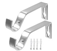 Heavy Duty Metal Curtain Pole Bracket Holder Curtain Rod Support Wall Brackets Holder (Silver)