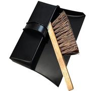 Heavy Duty Metal Dustpan with Handle Industrial Design Large Black Hooded Cleaning Scoop also Suitable for homes, log burners, stoves, workshops, and gardens (DustPan and Hard Brush)