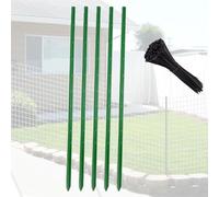 Heavy Duty Metal Fence Posts, Garden Wire Rope Fencing Pillars with No-Dig Pointed Bottom & Zip Ties, Steel Support Posts, Pack of 5