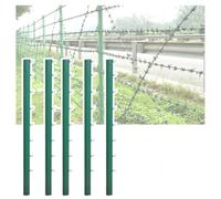 Heavy Duty Metal Fence Posts Pack of 5, Barbed Wire Support Columns with Multi Hooks for Farm, Highway, Outdoor Security Perimeter, Durable and Reliable