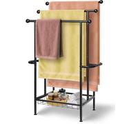 Heavy-Duty Metal Freestanding Towel Rack, 3-Tier Stand with Storage Baskets, Side Bars for Bathroom, Bedroom, Indoor, Outdoor Pool Towel, Blanket Storage