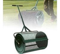 Heavy Duty Metal Mesh Lawn Spreader - Push Roller Spreader for Compost, Peat Moss, Top Soil & Mulch, Walk-Behind Basket Sifter for Yard Care
