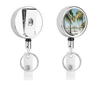Heavy Duty Metal Palm Trees on The Beach Badge Reel for Nurse Teacher Retractable Lanyard Badge Holders with 360° Swivel Alligator Clip Id Card Holder for Name Tag Event Pass Key Credit Card