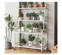 Heavy Duty Metal Plant Stand Cart 4Tier Flower Rack with Wheels for Indoor & Outdoor Use White Garden Display Shelf for Living Room Balcony & Patio 83x36x125CM