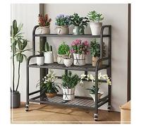 Heavy Duty Metal Plant Stand on Wheels - 4-Tier Flower Cart Rack for Outdoor, Balcony & Living Room - Black, 52x36x12 cm, Durable Garden Display Storage Solution