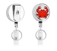 Heavy Duty Metal Red Crab Pattern Badge Reel for Nurse Teacher Retractable Lanyard Badge Holders with 360° Swivel Alligator Clip Id Card Holder for Name Tag Event Pass Key Credit Card