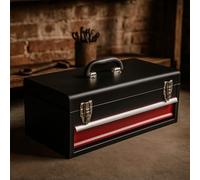 Heavy Duty Metal Tool Box - Lockable Portable Tool Chest with Drawers and Cantilever Trays - 1 to 5 Tray Large Storage Organizer Case - Tool Box with Handle & Secure Latches (Black & Red (1 Drawer))