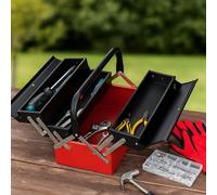 Heavy Duty Metal Tool Box with Drawers & Cantilever Trays - Lockable Portable Tool Chest with Handle & Secure Latches - Large Steel Storage Organizer for Tools & Garage ((Red (3 Tray)))