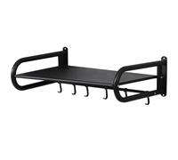 Heavy Duty Microwave Shelf, Black Stainless Steel Wall Mount Rack with Hooks & Mounting Hardware Space-Saving Bracket for Kitchen