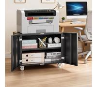 Heavy Duty Mini Fridge Stand with Storage Cabinet, Mobile Printer Stand, | 136kg Capacity, Lockable Rolling Wheels, Metal Sideboard Cupboard for Home Office, Dorm, Bedroom