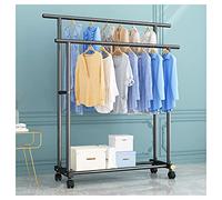 Heavy Duty Mobile Clothes Rack on Wheels Double Hanging Rail with Storage Shelf Portable Garment Display Stand for Closet Bedroom Retail Use