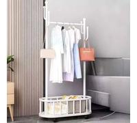 Heavy Duty Mobile Clothing Rack with WheelsModern Garment Stand with Storage Basket for Hanging ClothesVersatile Bedroom & Boutique Organizer (White 60CM/23.6IN)