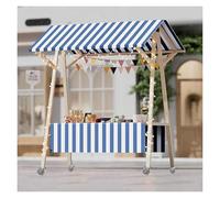 Heavy Duty Mobile Food Cart Vendor with Wheels, Wooden Market Stall Display Stand, Foldable Ice Cream/Hot Dog Pushcart, for Street/Farmers Market/Fairs(Blue,150cm/59 Wide)