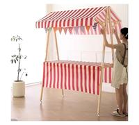 Heavy Duty Mobile Food Cart Vendor with Wheels, Wooden Market Stall Display Stand, Foldable Ice Cream/Hot Dog Pushcart, for Street/Farmers Market/Fairs(Red,150cm/59 Wide)