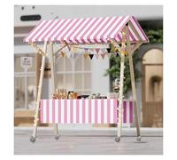 Heavy Duty Mobile Food Cart Vendor with Wheels, Wooden Market Stall Display Stand, Foldable Ice Cream/Hot Dog Pushcart, for Street/Farmers Market/Fairs(Pink,150cm/59 Wide)