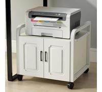 Heavy Duty Mobile Printer Stand with File Cabinet - Rolling Printer Cart for Office, Home & Classroom - Compact Space-Saving Printer Shelf, 19.6" White (50cm)