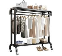 Heavy Duty Mobile Tidy Clothes Coat Garment Rails with Double Rails, Storage Shelf for Boxes Coats Shoes - Steel Frame, Bedroom Organizer
