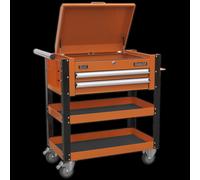 Sealey AP760MO Hd Mobile Tool & Parts Trolley 2 Drawer & Locking Top Orange, Multi