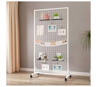 Heavy Duty Mobile Wire Grid Panel Tower with 4 Wheels & 20 Hooks Independent Storage Rack for Art Displays and Retail Shops