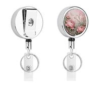 Heavy Duty Moth Peony Cluster Badge Reel with 360° Swivel Alligator Clip & 24" Retractable Nylon Cord Lightweight Name Badge Holder for Nurse Teacher Office Worker Id Card Decor