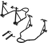 Heavy Duty Motorcycle Stand Lift Set, Front Rear Paddock Stands Adjustable | 850 lb Capacity, Steel Frame, Swingarm Spool, Fork Lift, Casters Wheels, Anti-Slip Pads, Safety Pins, Space-Saving Storage