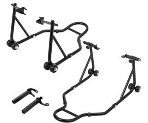 Heavy Duty Motorcycle Stand Lift Set, Front Rear Paddock Stands Adjustable | 850 lb Capacity, Steel Frame, Swingarm Spool, Fork Lift, Casters Wheels, Anti-Slip Pads, Safety Pins, Space-Saving Storage
