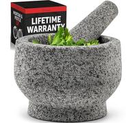 Heavy Duty Natural Granite Small Mortar and Pestle Set, Hand Carved, Make Fresh Guacamole at Home, Solid Stone Grinder Bowl, Herb Crusher, Spice Grinder, 2 Cup Size, Unpolished Grey
