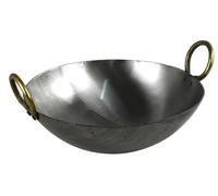 Heavy Duty Natural Iron Karahi Kadai Kadhai Iron Wok Balti Dish Deep Frying with Handles Round Base (14 Inches)
