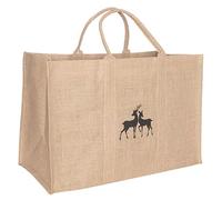 Heavy Duty Natural Jute Canvas Kindling Wood Log Carrier Bag (Beige Stag) | Log Bag, Log Carrier, Kindling Basket, Carrying Handles, Waterproof, Deer, Stag, Hessian, Jute