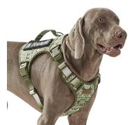 Heavy Duty No Pull Tactical Dog Harness for Large Dogs, Labrador Golden Retriever German Shepherd, Adjustable Soft Padded Dog Vest, Breathable Pet Oxford Vest with Easy Control Handle, Green Ethnic L