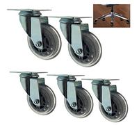 Heavy Duty Office Chair Caster Wheels - 3in Rubber, Noise-Free & Smooth Rolling, Universal Fit with Mounting Plate, Perfect Replacement for Desk Chair Mat (Set of 5)