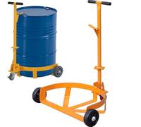 Heavy Duty Oil Drum Cradle, 500kg Capacity Movable Rack Trolley with Handle & Wheels, Low Profile Steel Caddy Cart for Workshop and Warehouse