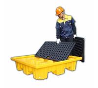 Heavy-Duty Oil Spill Containment Tray with Drain & Forklift Pockets - Nestable Detachable Grating for Warehouse & Industrial Use (130x130x15cm)